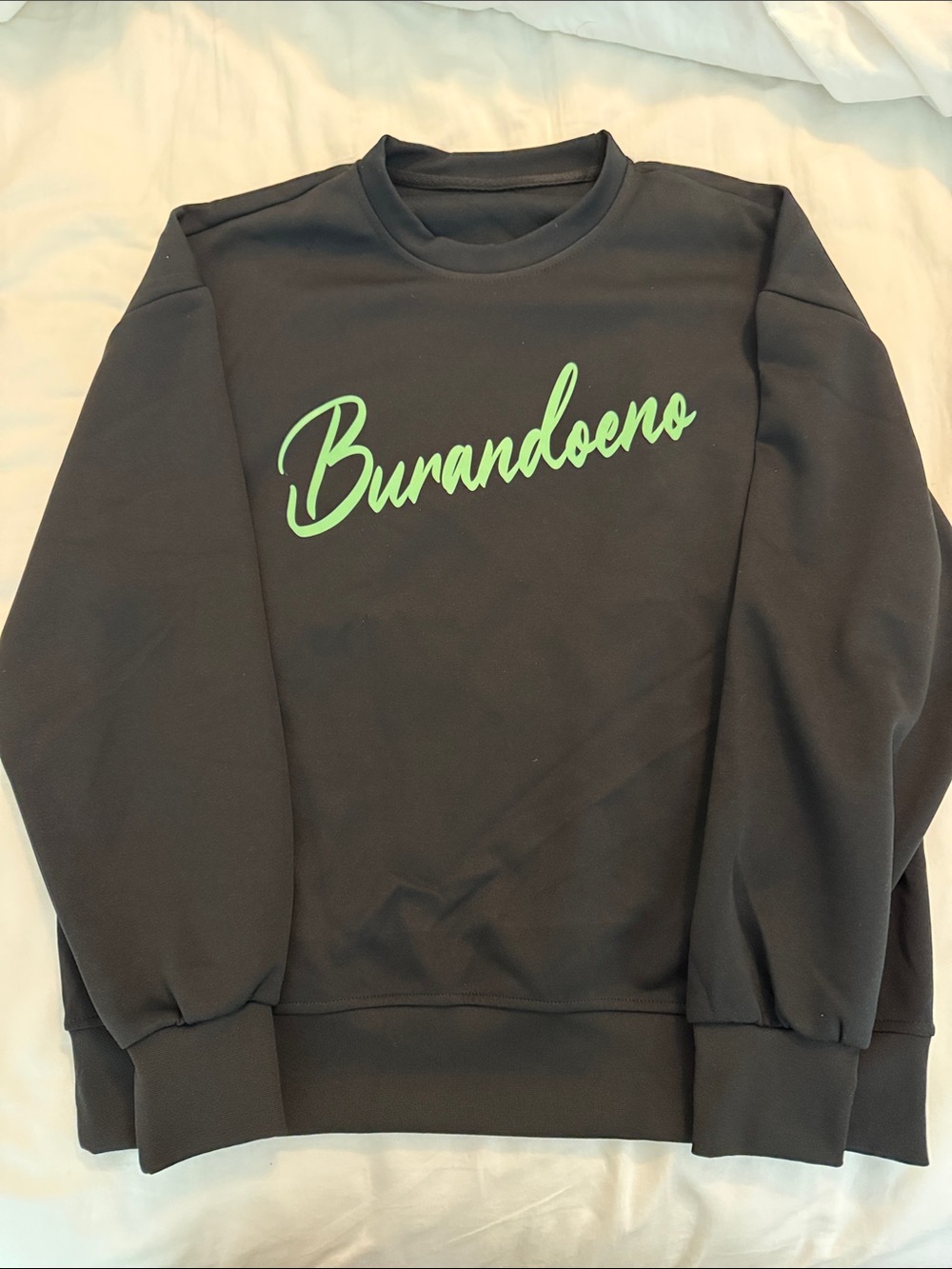 Burandoeno Black Crewneck Sweater with Green Script Logo